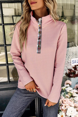 Plaid Quilted Pullover - Pink