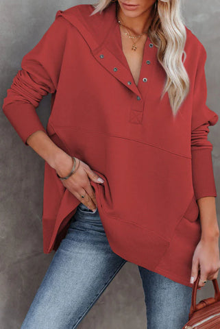 Henley Style Fall Hoodie - Red