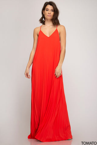 Pleated Maxi Dress - Red