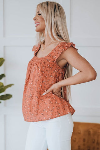 Ruffle Strap Linen Top - Orange