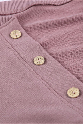 Casual Pullover Top with Buttons - Pink