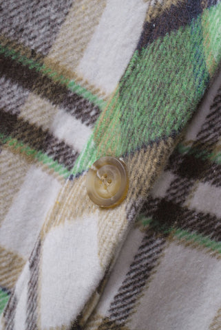 Flannel Plaid Button Up Shacket with Pockets - Green