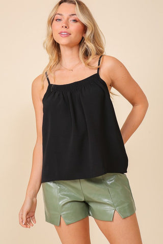 Smocked Neck Cami Top - Black