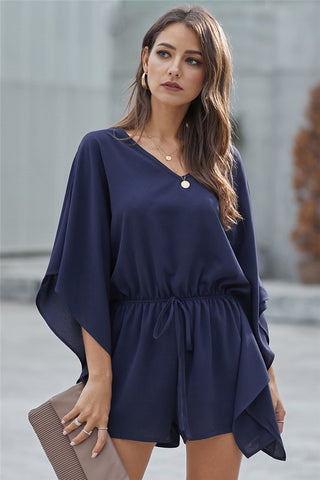 Kimono Sleeve Romper - Navy Blue