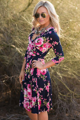 Spring Flowers Dress - Navy