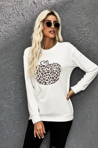 Leopard Print Pumpkin Top - White