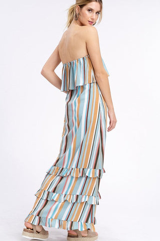 South of the Border Strapless Striped Maxi Dress - Emerald Mix