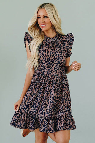 Cap Sleeve Leopard Print Dress