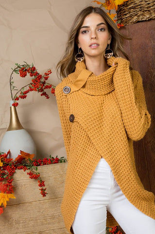 Crisp Fall Air Cowl Neck Sweater - Camel