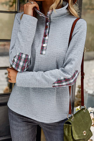 Plaid Quilted Pullover - Gray