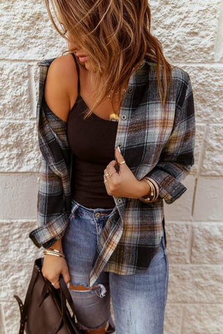 Flannel Plaid Shacket - Black and Tan