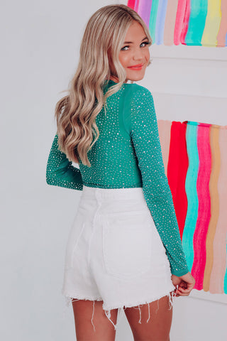 Rhinestone Body Suit - Green