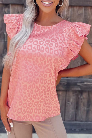 Ruffle Sleeve Silky Top - Pink
