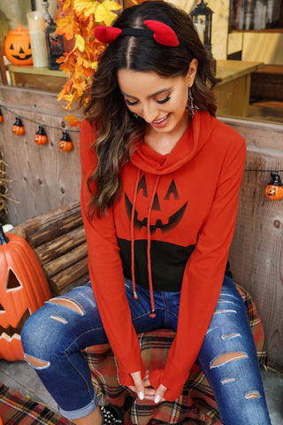 Jack ‘O Lantern Cowl Neck Top - Orange