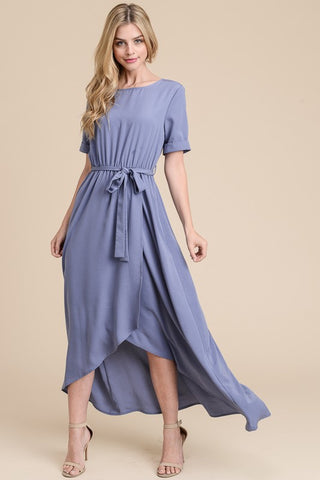 Half Sleeve Solid Maxi Dress - Blue