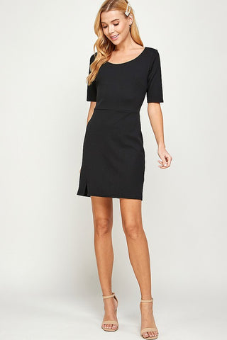 Half Sleeve Fitted Dress - Black