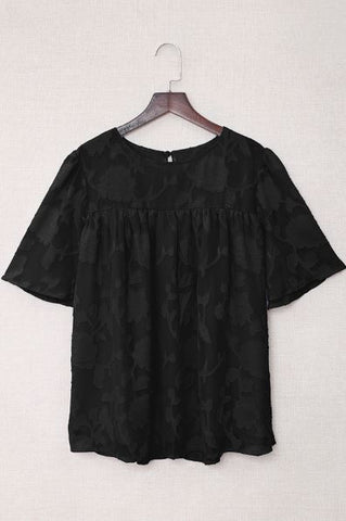 Subtle Floral Lace Top - Black