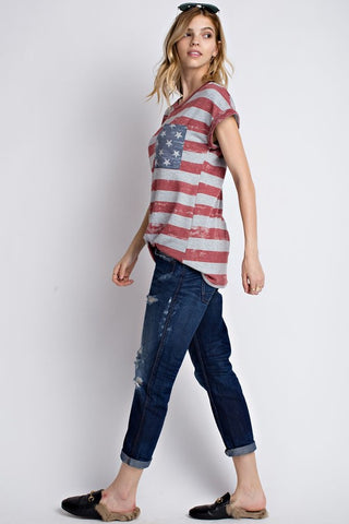 Vintage American Flag Roll Sleeve Top