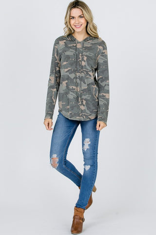 Camo Hoodie With Sequined Elbow Patches - Olive