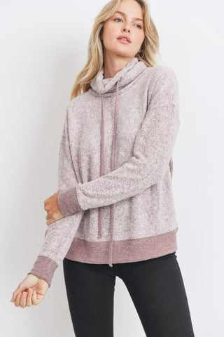 Soft Fleece Cowl Neck Top - Burgundy