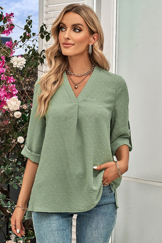 3/4 Length Roll Sleeve Top - Green