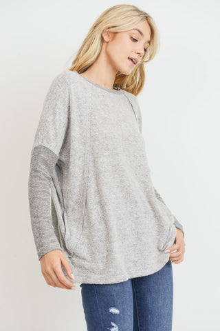 Contrast Sleeve Dolman Sleeve Top - Gray