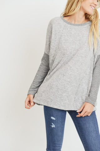Contrast Sleeve Dolman Sleeve Top - Gray