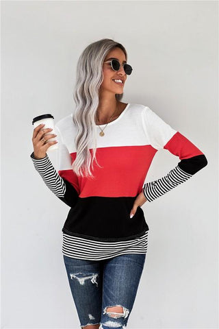 Color Block Striped Top - Tomato