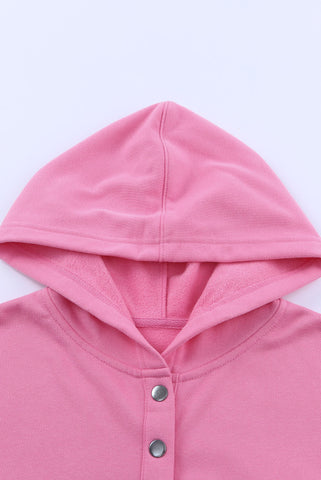 Henley Style Fall Hoodie - Hot Pink