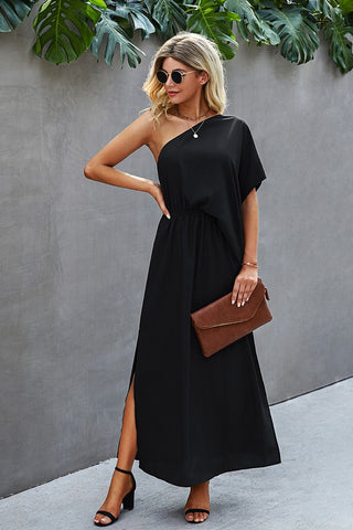 One Shoulder Maxi Dress - Black