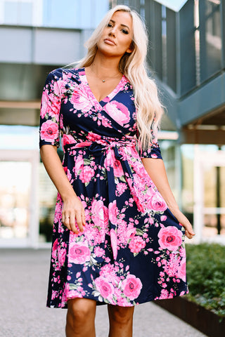 Spring Flowers Dress - Navy