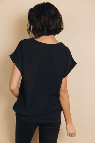 Short Sleeve Zip Up Top - Black