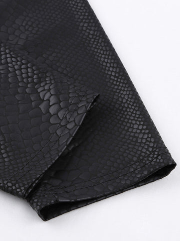 Snakeskin Print Pleather Leggings - Black