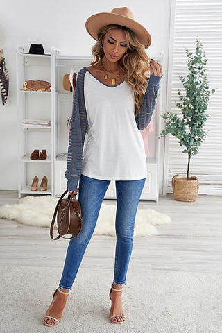 Mesh Sleeve Top - White and Blue