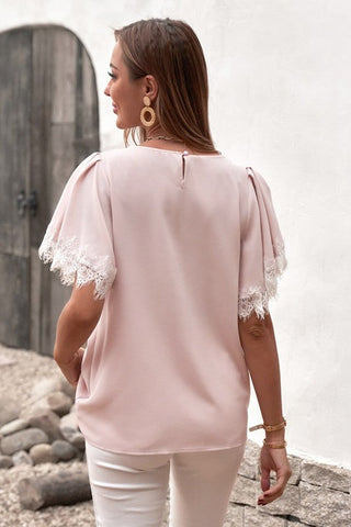 Lace Sleeve Top - Pink