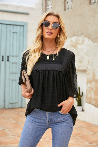 Swiss Dot Half Sleeve Top - Black