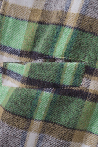 Flannel Plaid Button Up Shacket with Pockets - Green