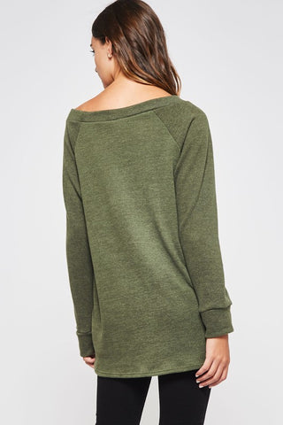 Twist Front Knit Top - Olive