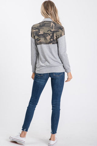 Zip Up Camo Top - Gray