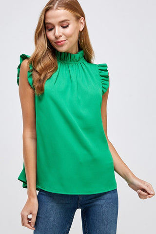 Ruffle Sleeveless Top - Green