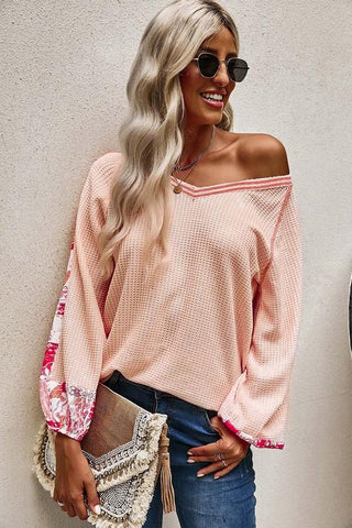 Contrast Sleeve Thermal Top - Pink
