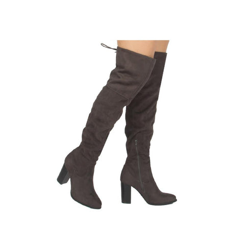 Over the Knee Lace Up Boots with Heel - Charcoal