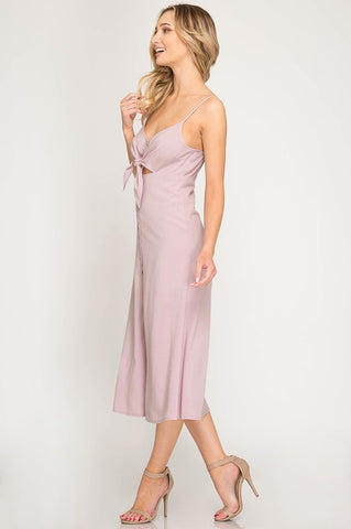 Button Up Midi Spaghetti Strap Dress - Dusty Pink