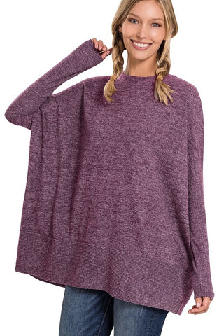 Zenana Free Flowing Fall Sweater - Plum