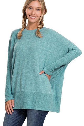 Zenana Free Flowing Fall Sweater - Dusty Teal