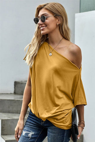 Short Sleeve Off Shoulder Knotted Top - Yellow