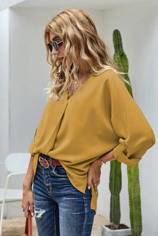 Rolled Sleeve Blouse - Yellow
