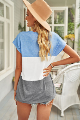 Color Block Tee with Pocket - Blue