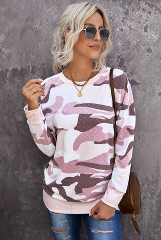 Camo Crew Neck Top - Pink