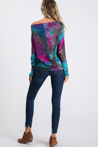 Tie Dye Dolman Top - Aqua and Plum